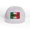 White cap featuring a Mexican flag patch with an eagle design.