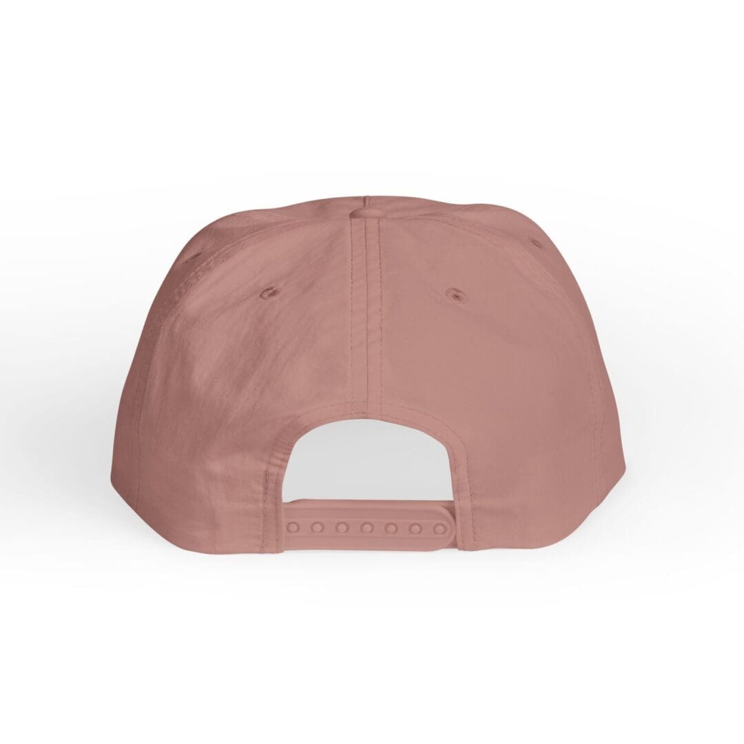 Back view of a pink baseball cap with an adjustable strap.