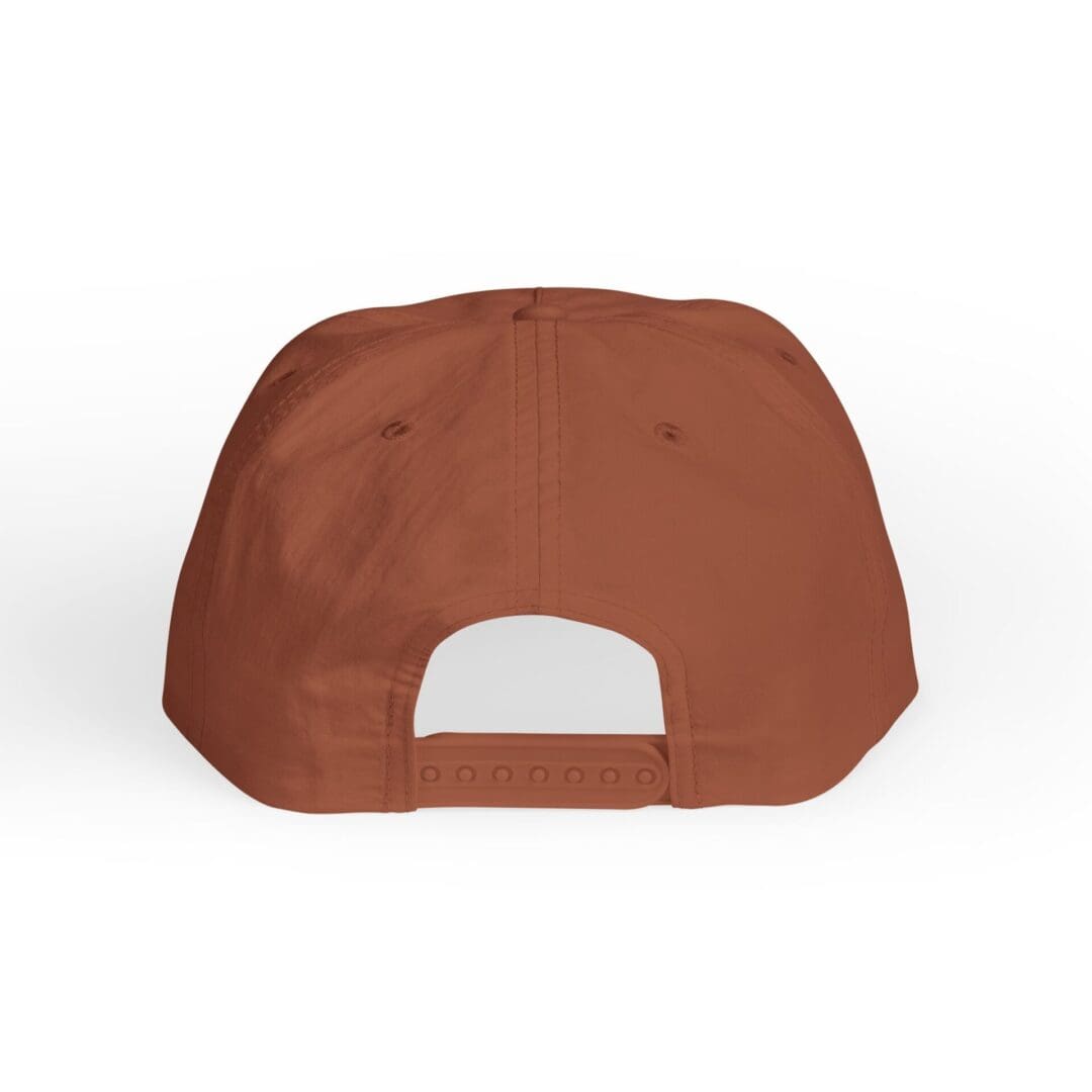 Brown baseball cap viewed from the back with adjustable strap.