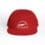 Red baseball cap with a white logo and text.