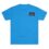 Bright blue T-shirt with a small black rectangular logo on the chest.