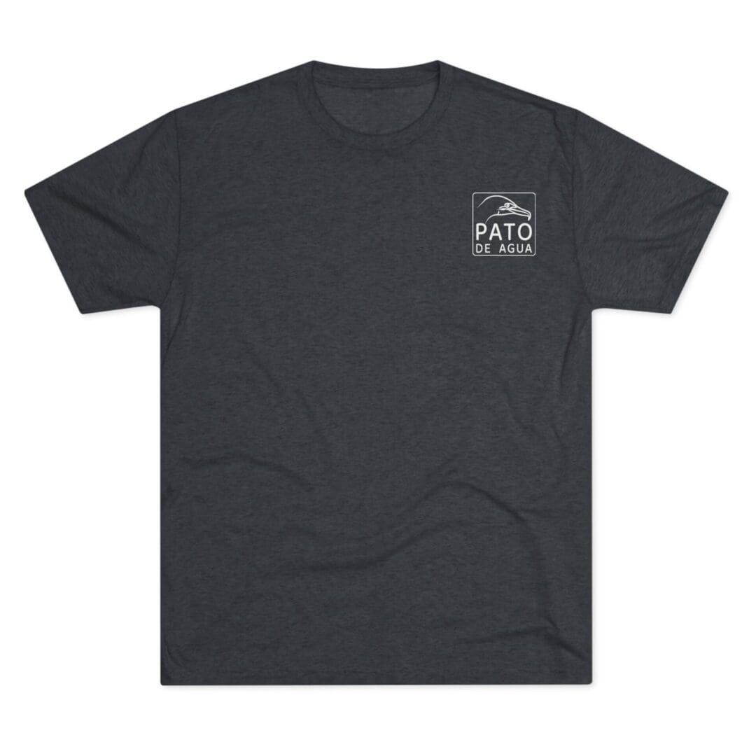 Black t-shirt with a small white graphic on the left chest.