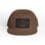 Brown baseball cap with a black patch and embroidered design.