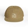 A tan baseball cap with a white PATO logo on the front.