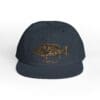 Dark navy cap with a gold fish embroidery on the front.