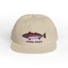 Beige cap with a colorful fish design and 'Central Slums' text.