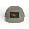Olive green baseball cap with a colorful embroidered patch on the front.